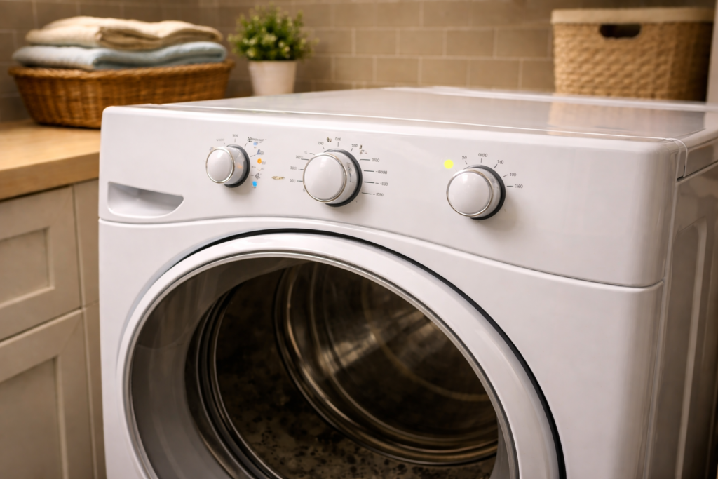 Clothes dryer powered on but drum not turning during cycle attempt.